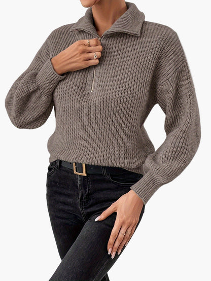 Damen Strickpullover mit Reißverschluss und elegantem Kragen – Modischer Freizeit-Look