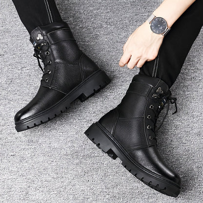 Herren Schnürstiefel Profilsohle in Schwarz und Braun