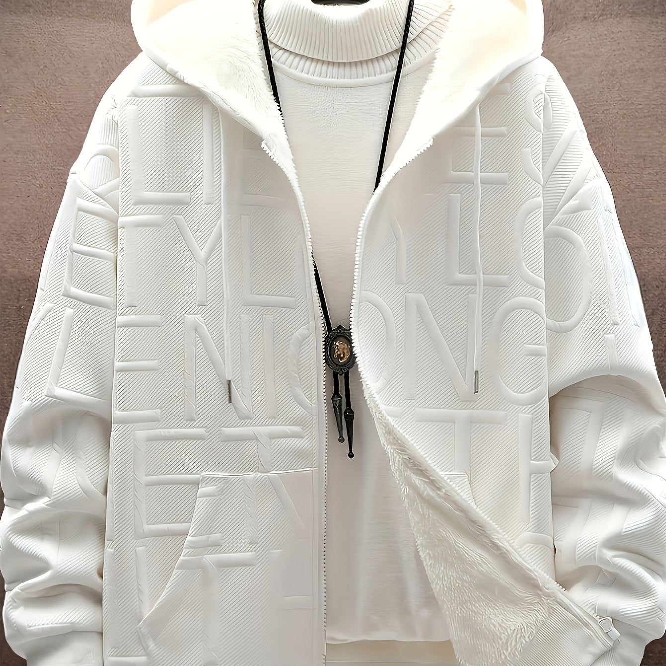 Unisex vinterhoodie-jakke med lynlås, foret, struktureret look, til mænd og kvinder