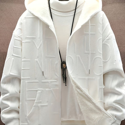 Unisex vinterhoodie-jakke med lynlås, foret, struktureret look, til mænd og kvinder