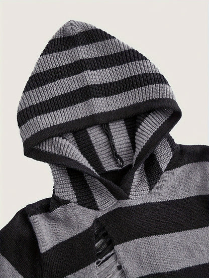 Kurzer Kapuzenpullover mit Streifen und langen Ärmeln