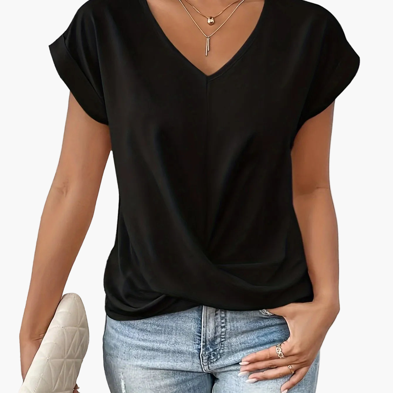 Blusa elegante de mujer con escote en V y diseño cruzado para el día a día y la oficina