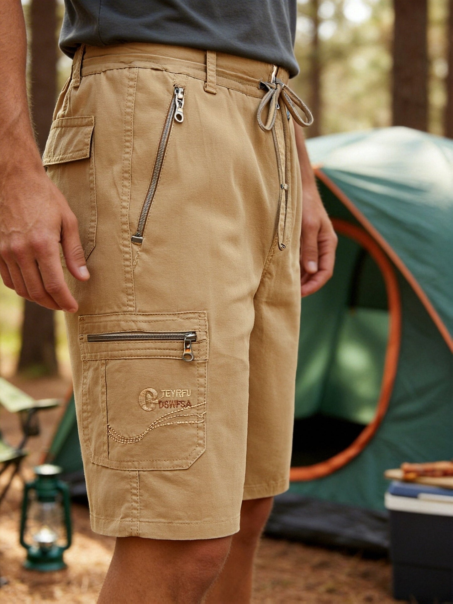 Męskie szorty cargo z kieszeniami na zamek – styl casual i outdoor