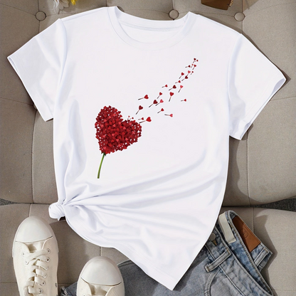 Dame T-shirt med hjerte-motiv – afslappet stil til hverdag og fritid