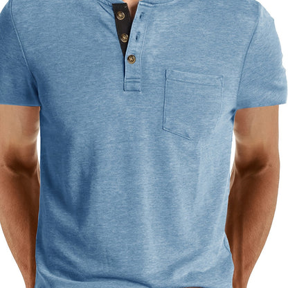 Camiseta Henley para hombre con botonadura y bolsillo en el pecho – Camiseta casual de manga corta para uso diario y tiempo libre