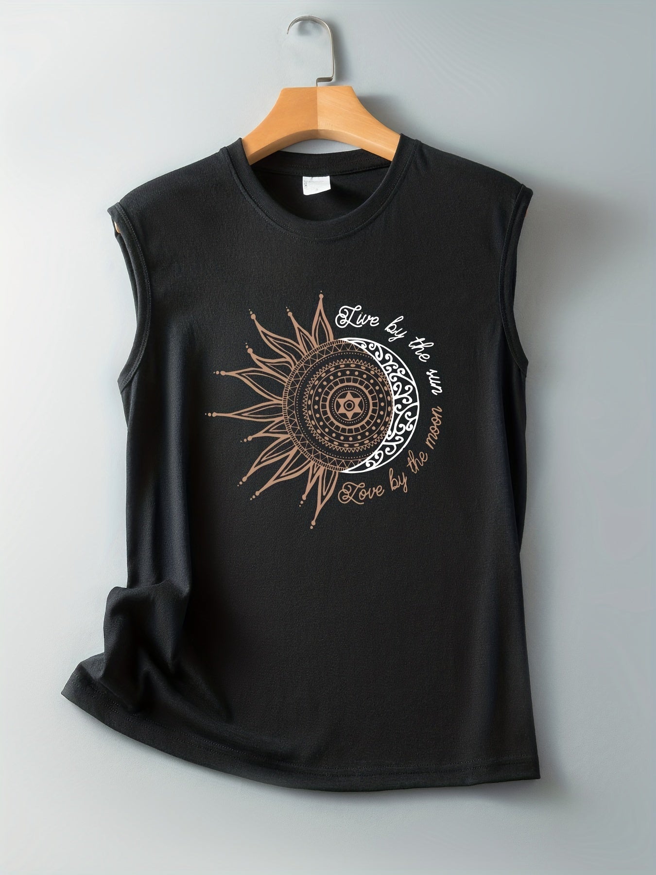 Dames tanktop met mandala zon- en maanprint – boho zomer vrijetijdsshirt