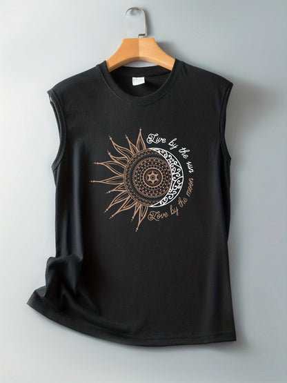 Dames tanktop met mandala zon- en maanprint – boho zomer vrijetijdsshirt