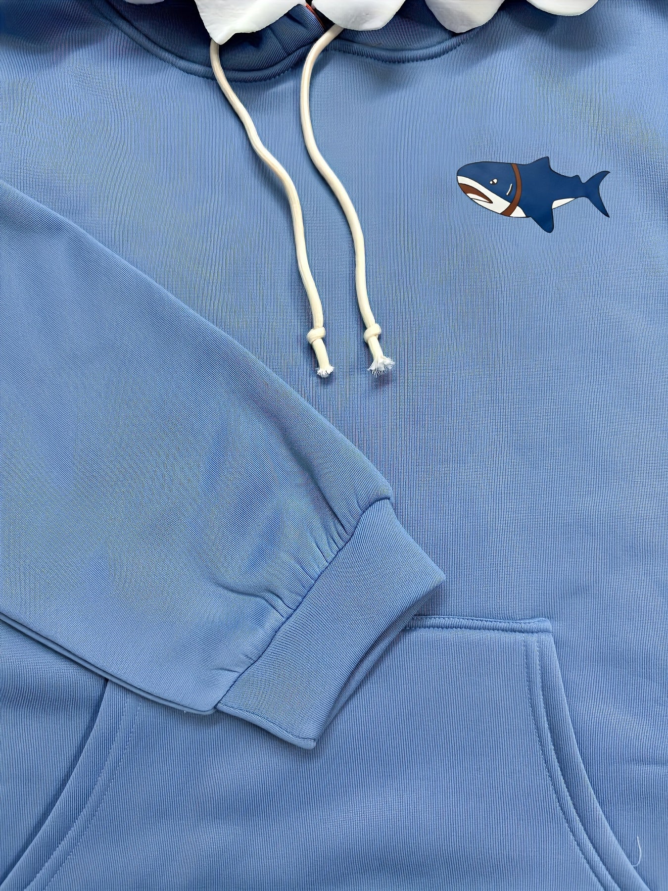 Blauer Hoodie mit Haifisch-Design, Kapuzenpullover mit Reißzahn-Kapuze, lockere Passform
