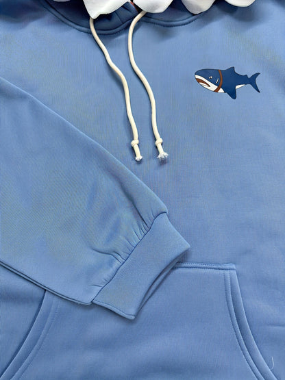 Blauer Hoodie mit Haifisch-Design, Kapuzenpullover mit Reißzahn-Kapuze, lockere Passform