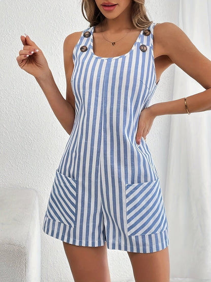Mono corto de mujer con rayas, casual de verano, con detalles de botones