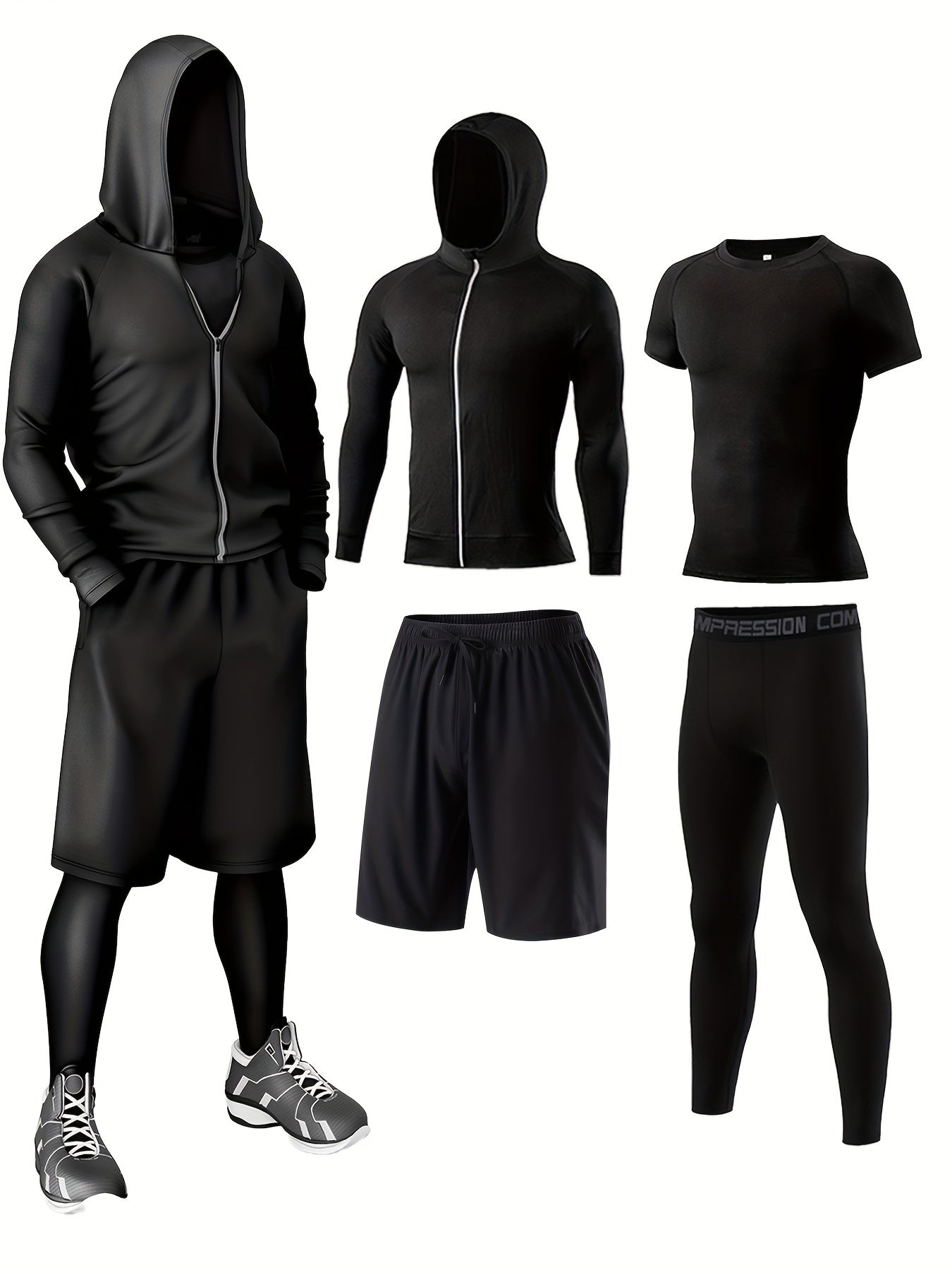 Herren Sport Kompressions-Trainingsanzug Set – 5-teiliges Fitness & Lauf Outfit – Modernes Trainingsset für Workout & Outdoor