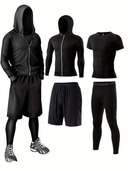 Herren Sport Kompressions-Trainingsanzug Set – 5-teiliges Fitness & Lauf Outfit – Modernes Trainingsset für Workout & Outdoor