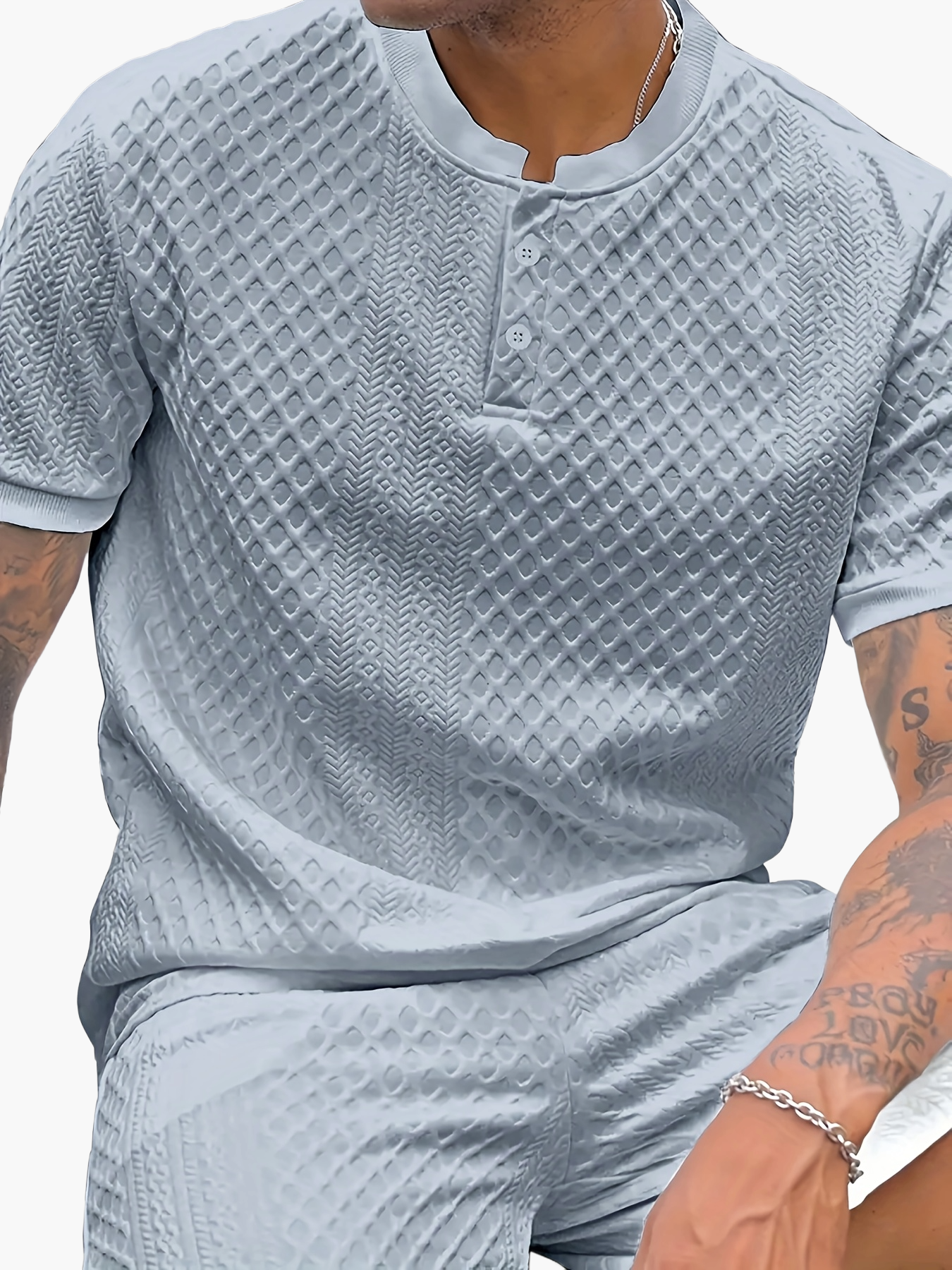 Herren Sommer Set mit Strukturmuster – Freizeit Kurzarm Shirt und Shorts für Alltag und Urlaub