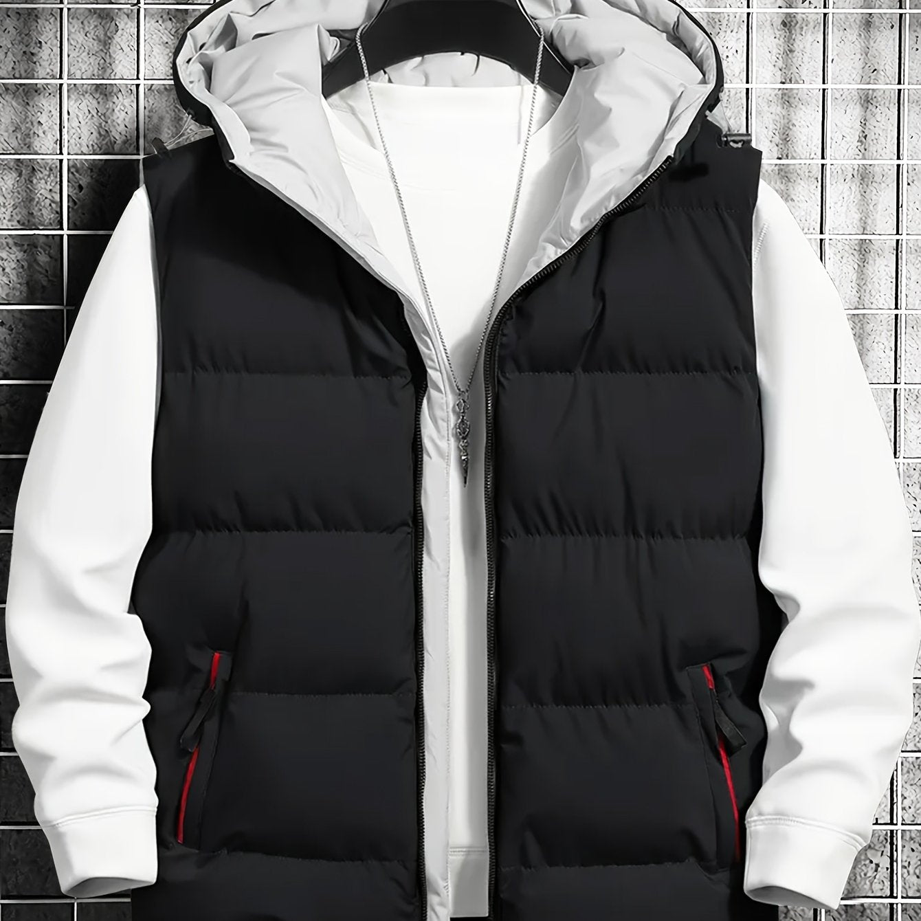 Herren Puffer-Weste mit Kapuze, gesteppt, schwarz