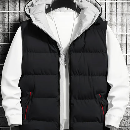 Herren Puffer-Weste mit Kapuze, gesteppt, schwarz