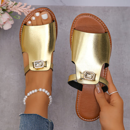 Sandali slip-on da donna con dettaglio di pietre preziose – Slides alla moda per tutti i giorni e il tempo libero