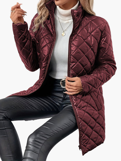 Dame quiltet jakke med moteriktig diamantmønster og ståkrage – Elegant overgangsstil for hverdag og fritid