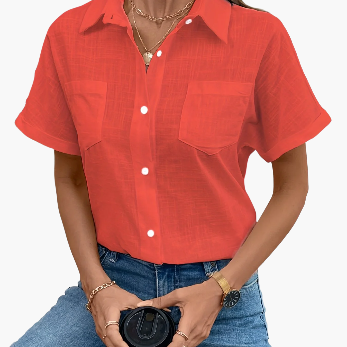 Damen Kurzarm Bluse mit Vogelmotiv – Casual Sommer Hemd mit Brusttasche
