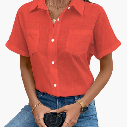 Damen Kurzarm Bluse mit Vogelmotiv – Casual Sommer Hemd mit Brusttasche