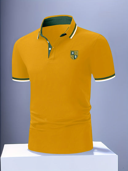 Polo para hombre estilo casual universitario con detalles en contraste y bordado – manga corta para uso diario y tiempo libre