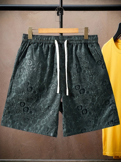 Shorts pour hommes avec motif jacquard de roses – à la mode, décontractés, idéaux pour les loisirs et l'été