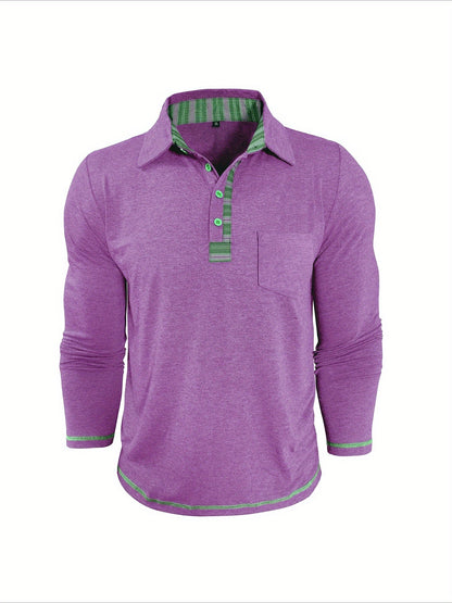 Herren Langarm Poloshirt mit Knopfleiste und Brusttasche