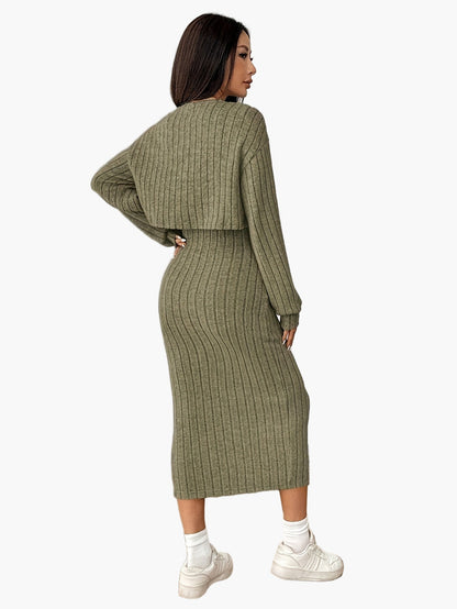 Set Completo Donna in Maglia – Elegante Motivo a Costine, Ideale per Quotidiano & Ufficio