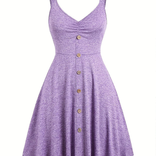 Robe d'été décontractée pour femme Élégante robe trapèze avec patte de boutonnage et bretelles spaghetti