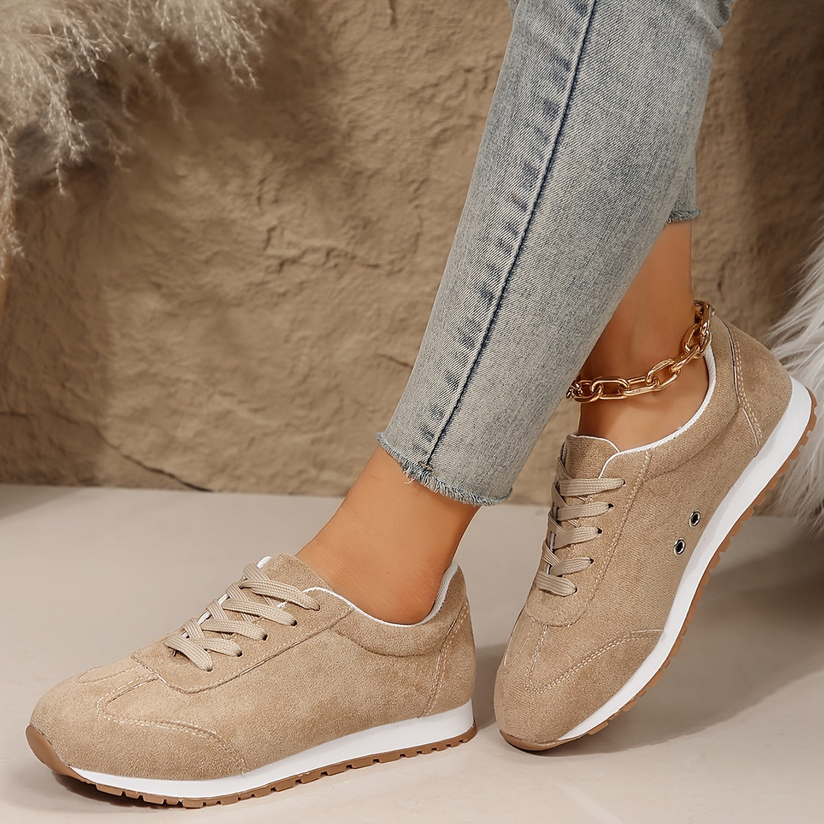 Sneaker donna classiche comode con lacci per tempo libero, quotidiano e passeggiate