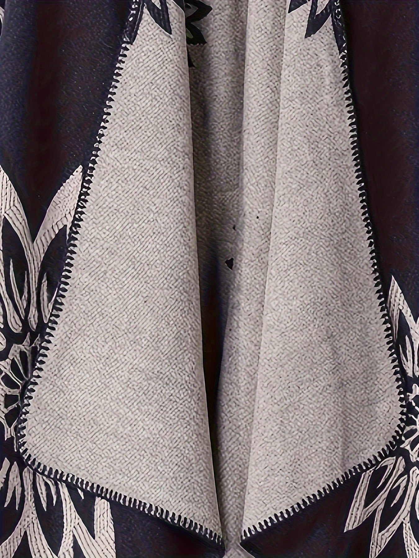 Poncho-omslag met bloemenpatroon, open voorkant, omkeerbaar, zwart-wit