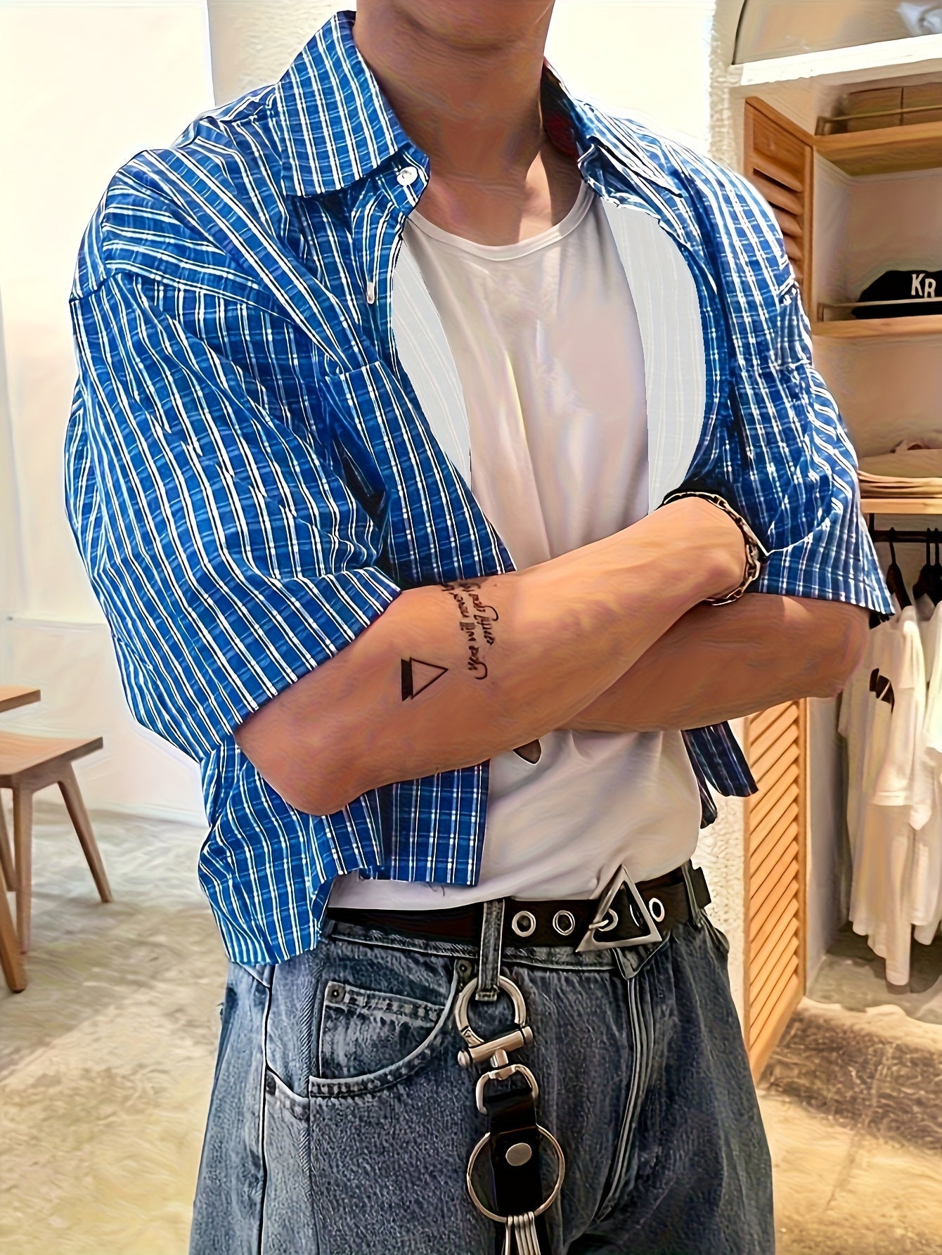 Herre kortermet oversized skjorte i rutete streetwear-stil – avslappet mote for fritid og hverdag