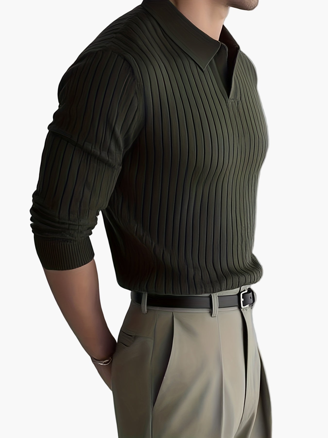 Polo de punto para hombre con estructura de canalé – Look casual elegante para otoño e invierno
