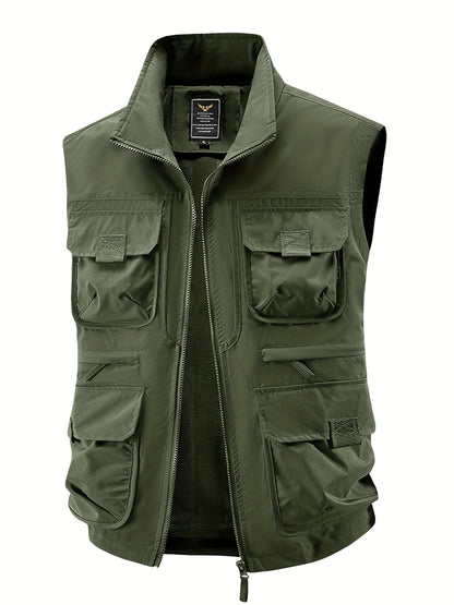 Herren Outdoor Utility-vest med flere lommer, fritidsvest for fiske, fotturer og fotografering