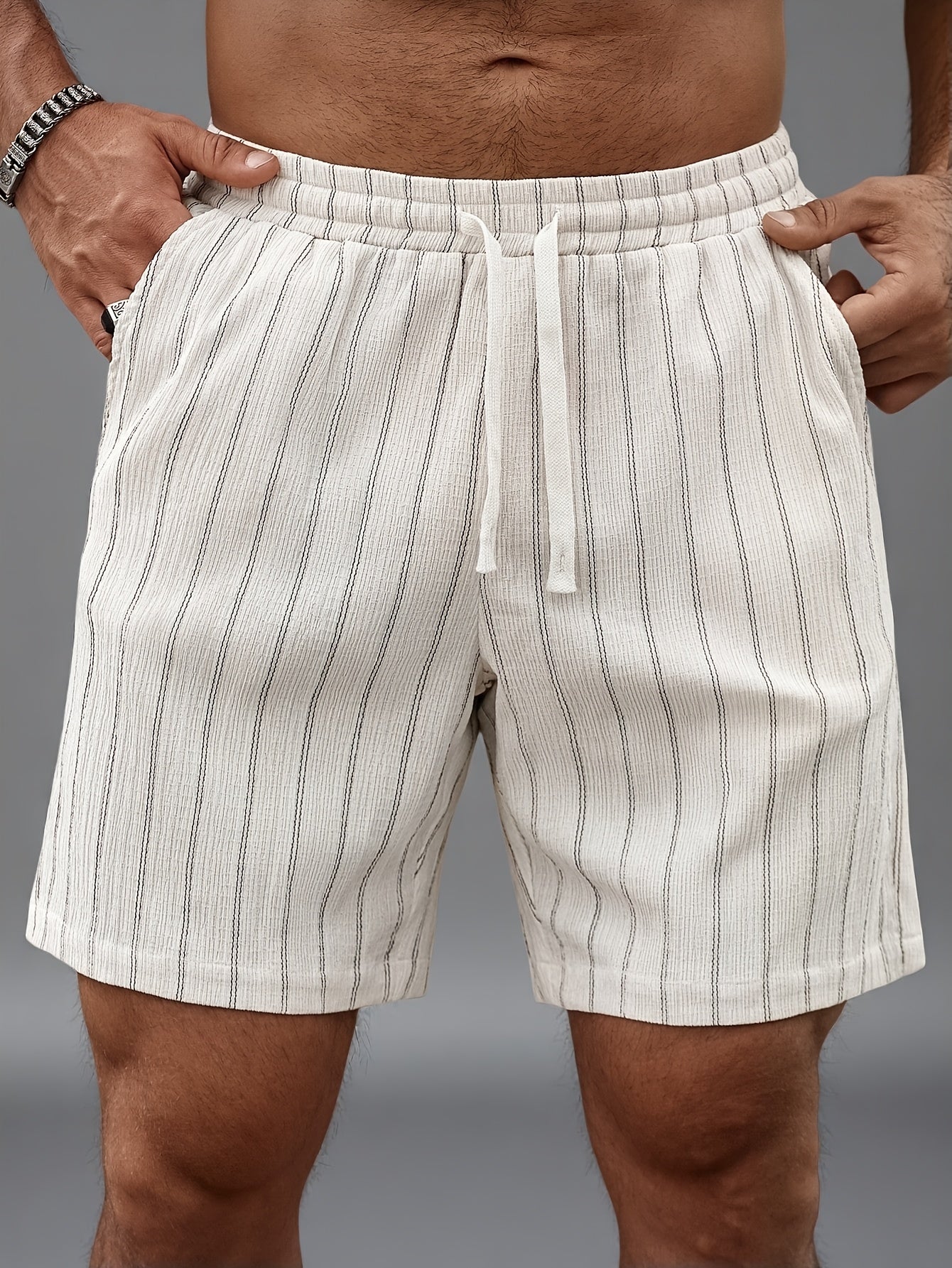 Shorts décontractés pour homme avec motif à rayures et cordon de serrage – Parfaits pour les loisirs et le sport