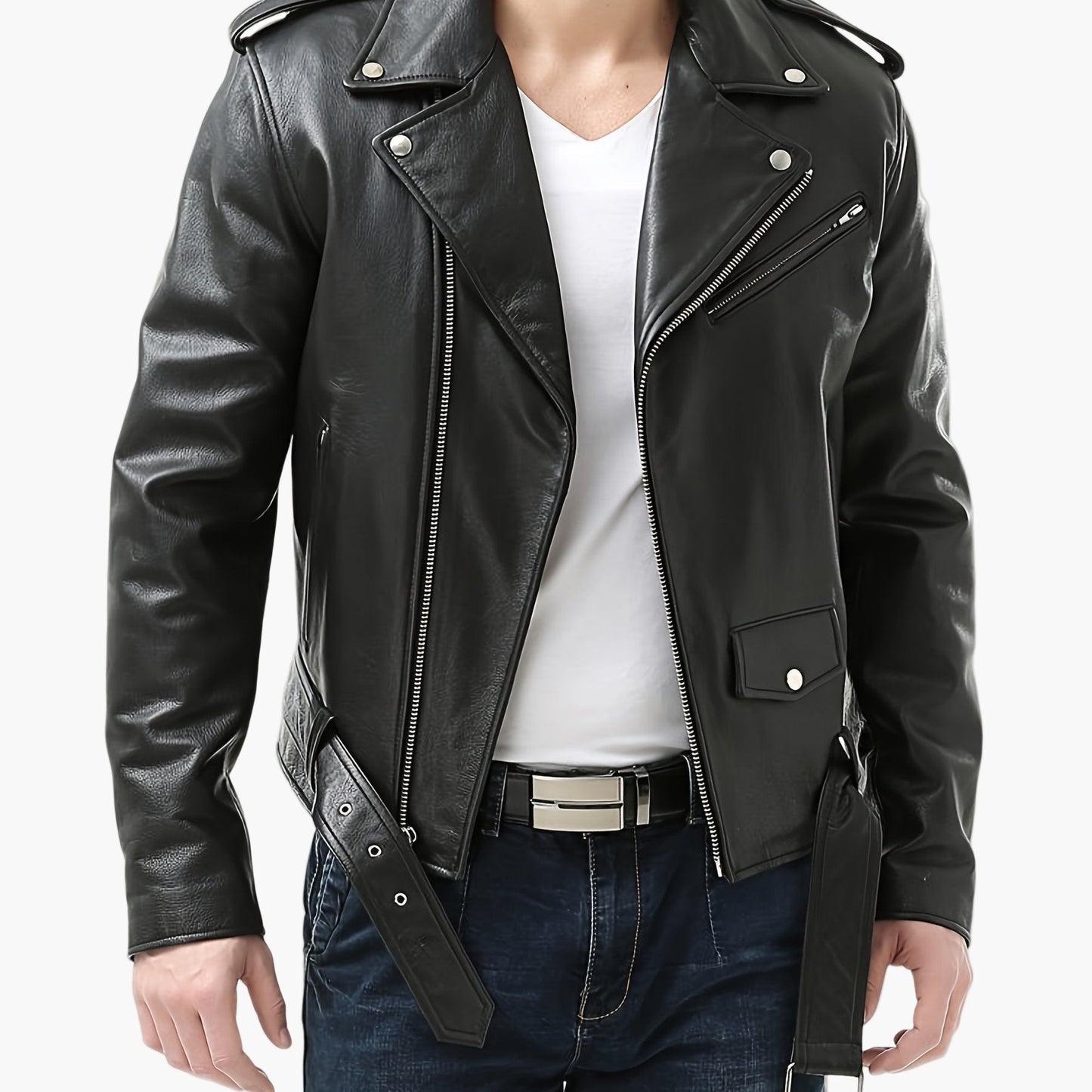 Giacca da motociclista da uomo in stile vintage – Giacca di mezza stagione alla moda con cerniera e cintura