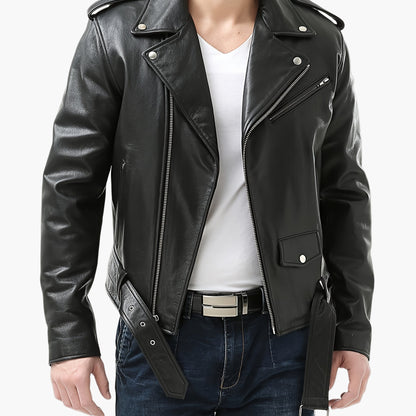 Giacca da motociclista da uomo in stile vintage – Giacca di mezza stagione alla moda con cerniera e cintura