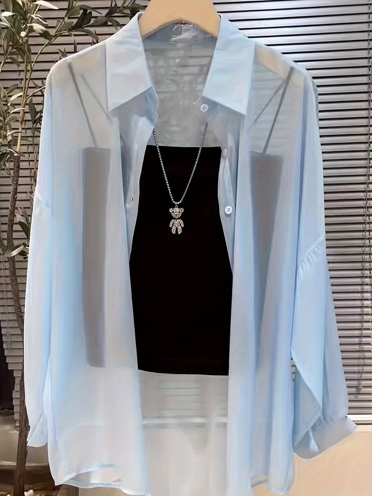 Damen Zweiteiliges Set – Transparentes Oversize-Hemd mit Bandeau Top, Modernes Layering-Outfit