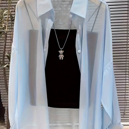 Damen Zweiteiliges Set – Transparentes Oversize-Hemd mit Bandeau Top, Modernes Layering-Outfit