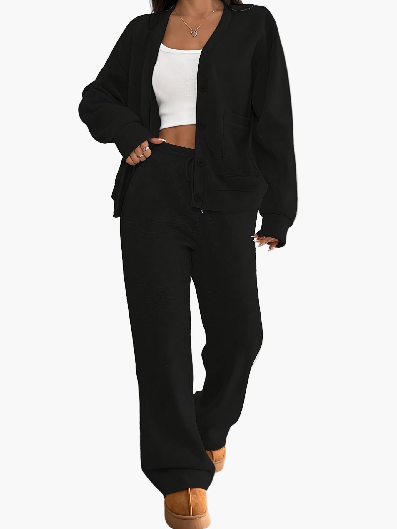 Dames loungewear set – Comfortabel vrijetijdshuispak met knoopsluiting voor thuis en dagelijks gebruik