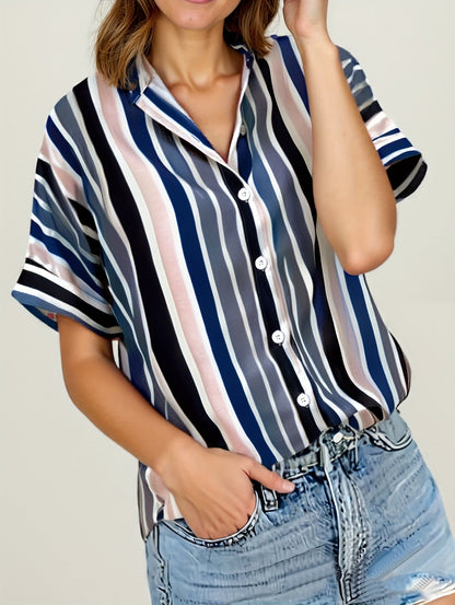 Dame afslappet stribet oversize bluse til sommer – elegant fritidsstil
