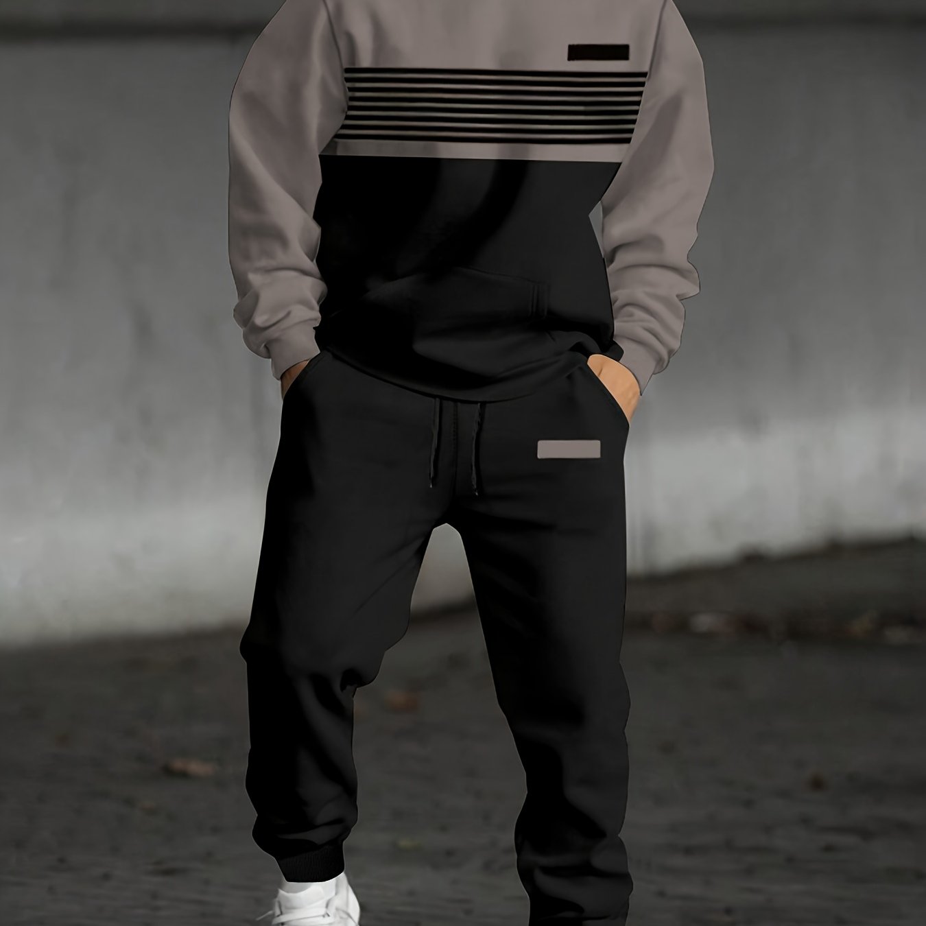 Herren Zweiteiler Trainingsanzug Hoodie & Jogginghose mit Streifenmuster