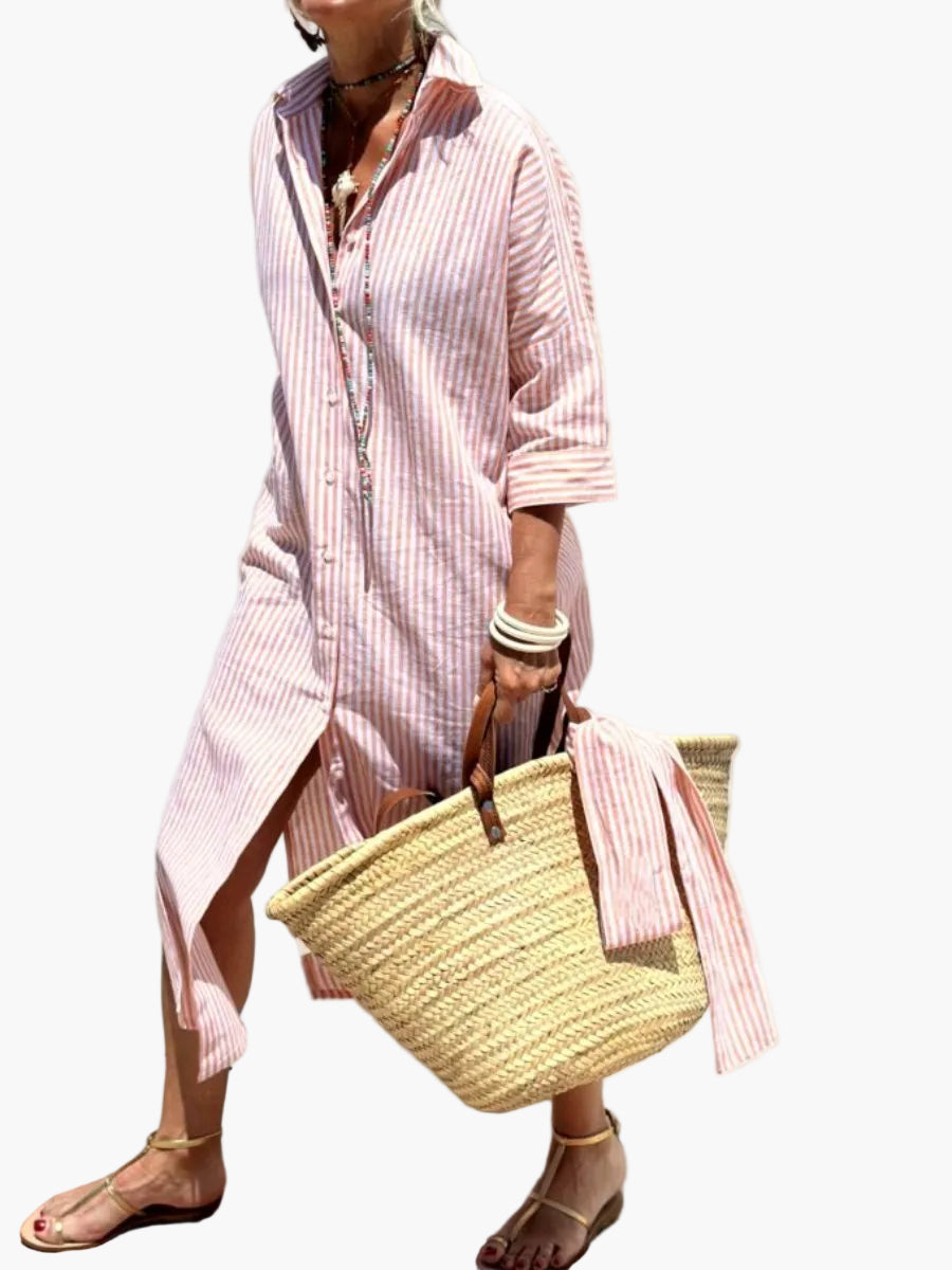 Vestido blusón de rayas para mujer en estilo veraniego relajado – Perfecto para el día a día y vacaciones