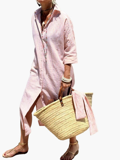 Vestido blusón de rayas para mujer en estilo veraniego relajado – Perfecto para el día a día y vacaciones