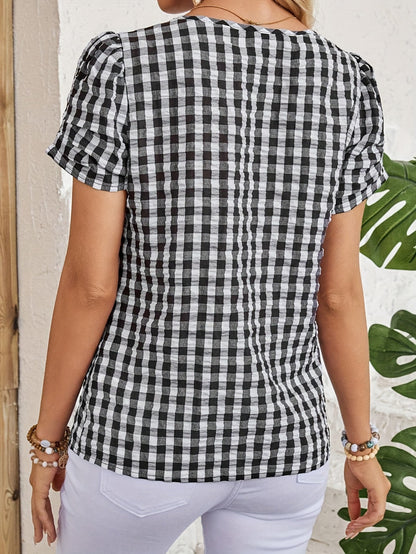 Damesblouse geruit met halsuitsnijding – Elegante vrijetijdsstijl voor lente en zomer