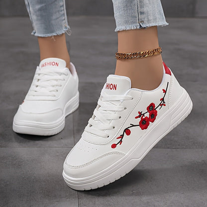 Damen Sneaker mit Blütenstickerei und modernem Streetstyle-Look – Freizeitschuhe für Alltag und Stadt