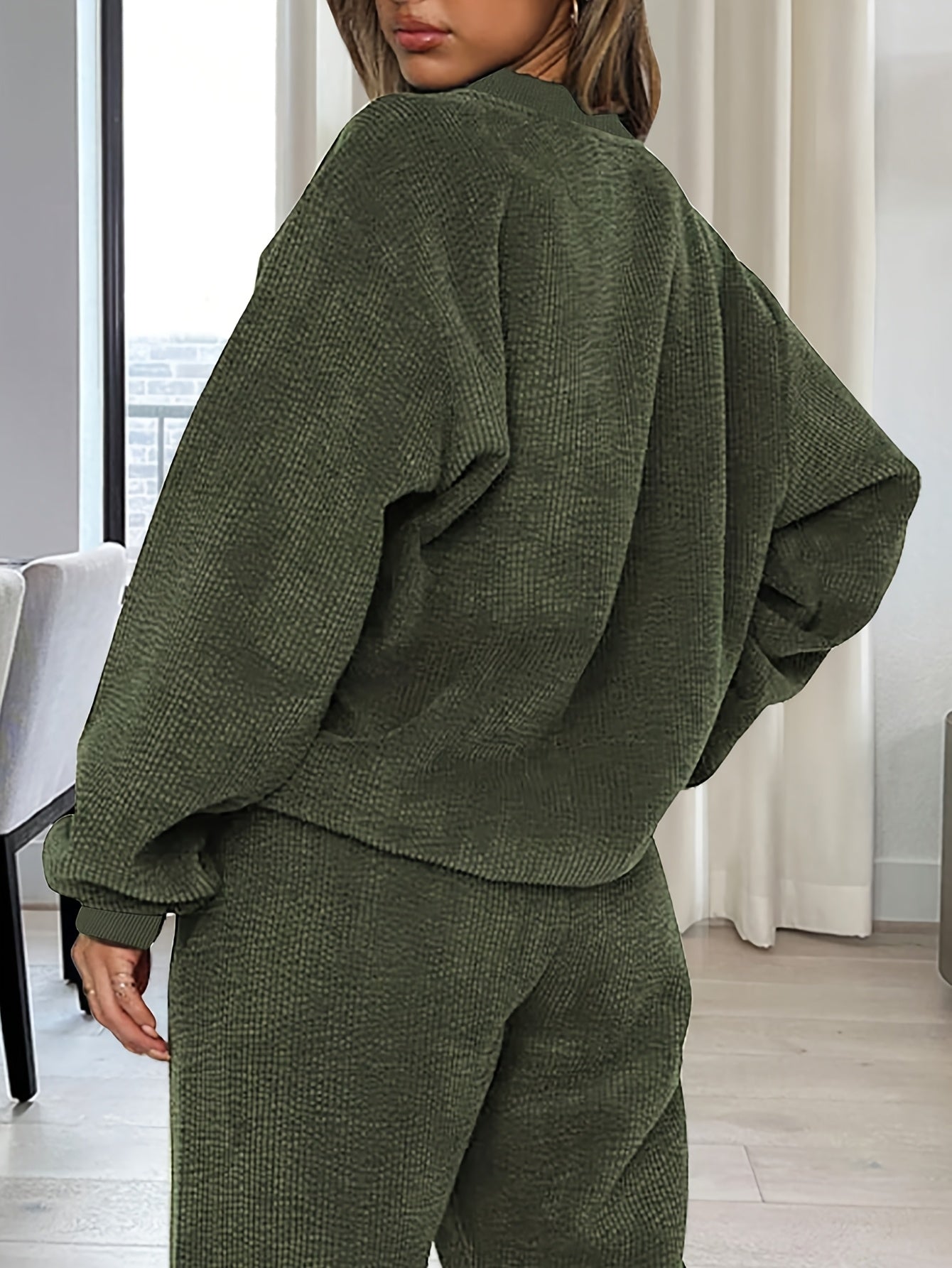 Damen Loungewear Set Grün Weicher Stoff Pullover Hose