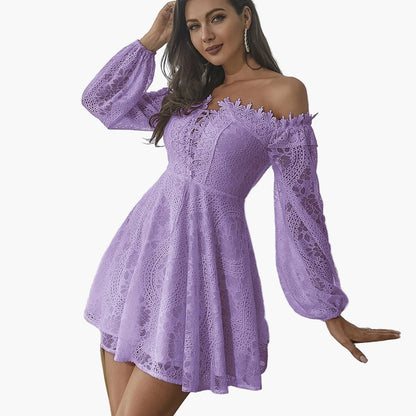 Dames Off-Shoulder kanten jurk elegant A-lijn lente- en zomerjurk feest cocktail