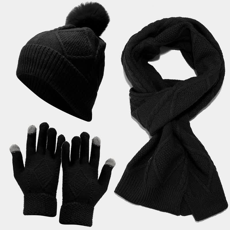 Breiset voor dames met muts, sjaal en handschoenen