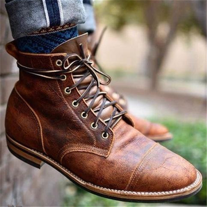 Botines para hombre estilo vintage – Botas clásicas con cordones para el día a día y tiempo libre