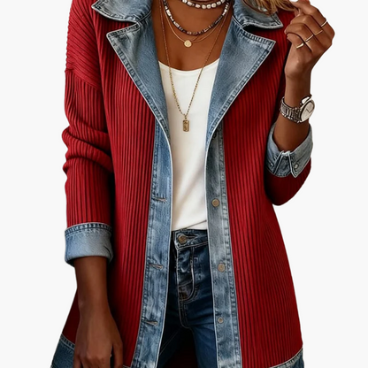 Damen Blazer im Denim-Look, Eleganter Freizeit-Jacke für Büro und Alltag